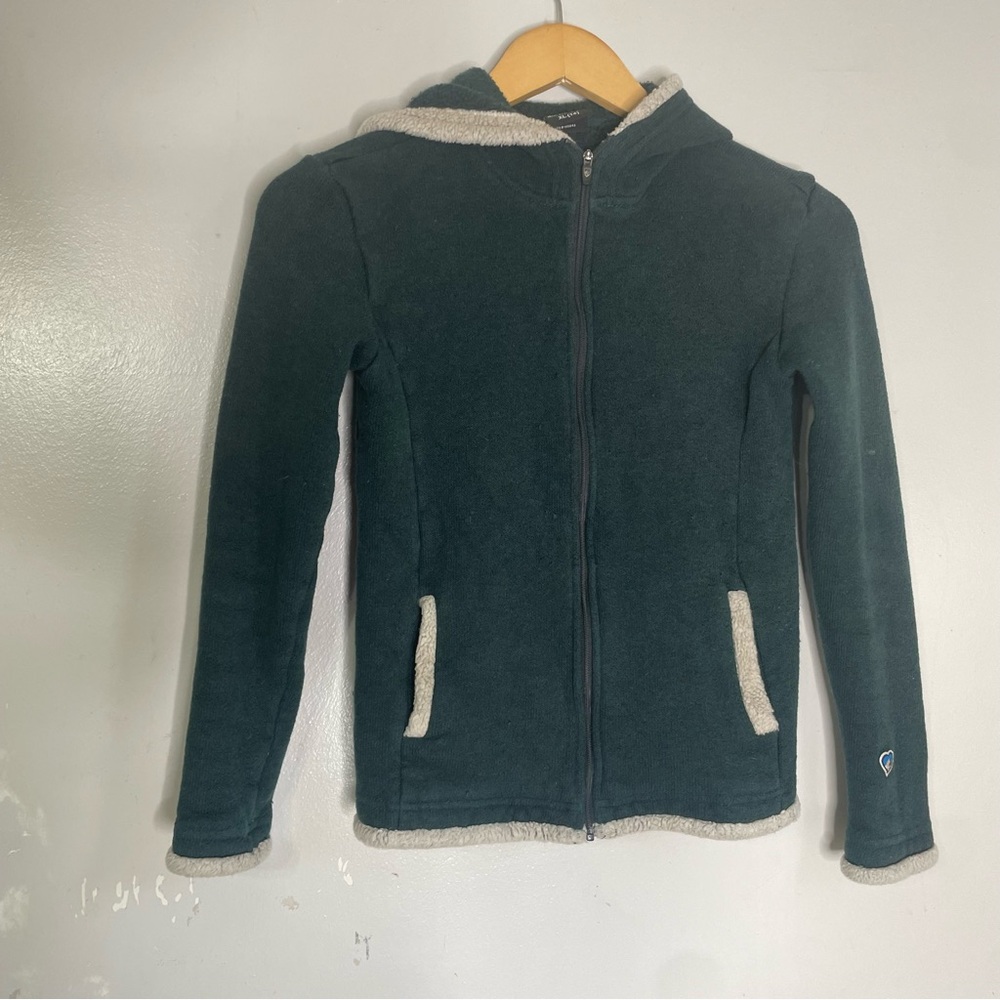 Kuhl ALFPACA Fleece Hoodie Apres‎ Knit Zip Sweater Sweatshirt GIRLS XL 14 Green